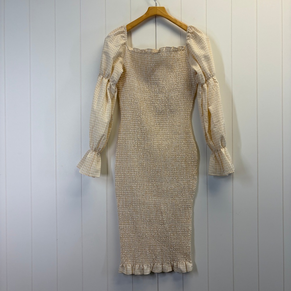 SNDYS Revolve Milkmaid Gingham Smocked Midi Dress Women Size 8 Regency Coquette